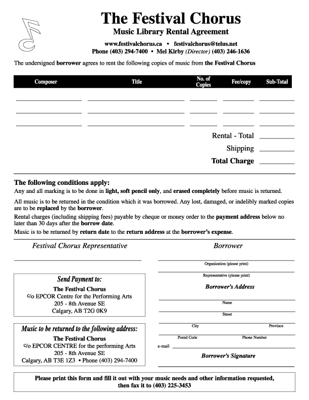 music rental order form